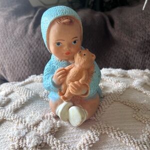 Vintage Baby Figurine with Teddy Bear!